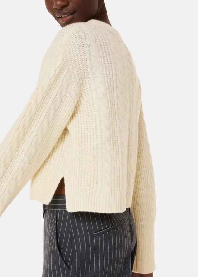 Whistles Sweaters and Cashmere Ivory Cable Detail Crew Neck Sweater 8211 Women