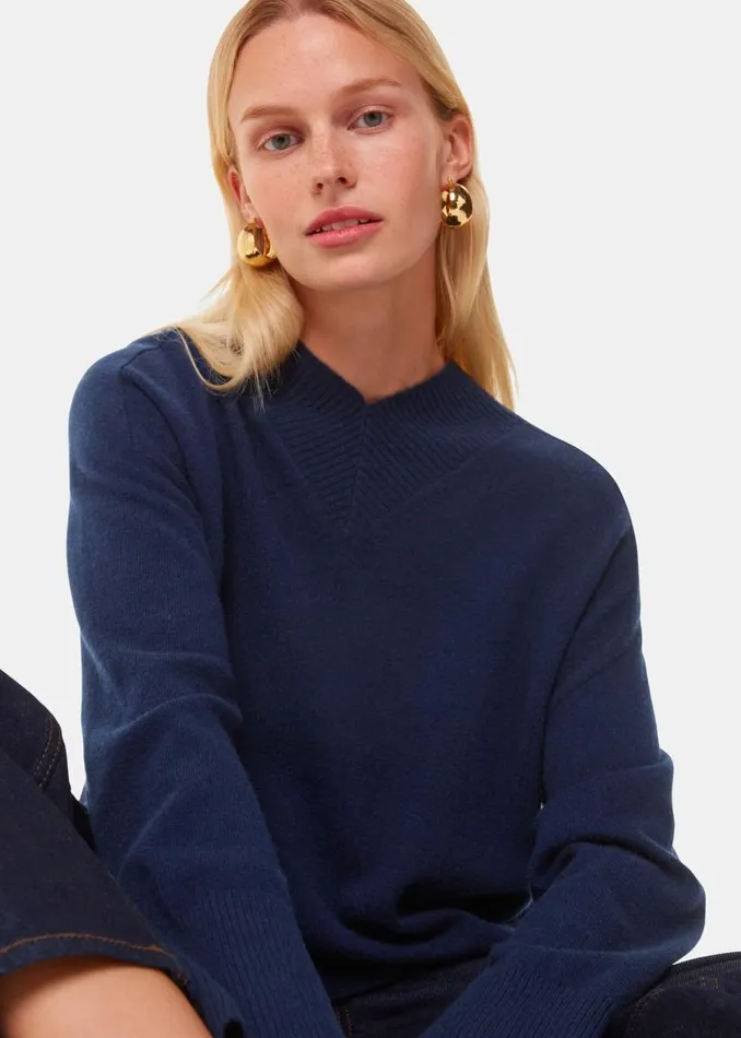 Whistles Sweaters and Cashmere Navy Cashmere V Neck Sweater 8211 Women