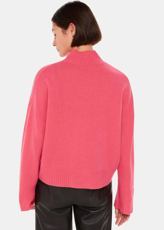Whistles Sweaters and Cashmere Pink Wool Double Trim Mock Neck 8211 Women