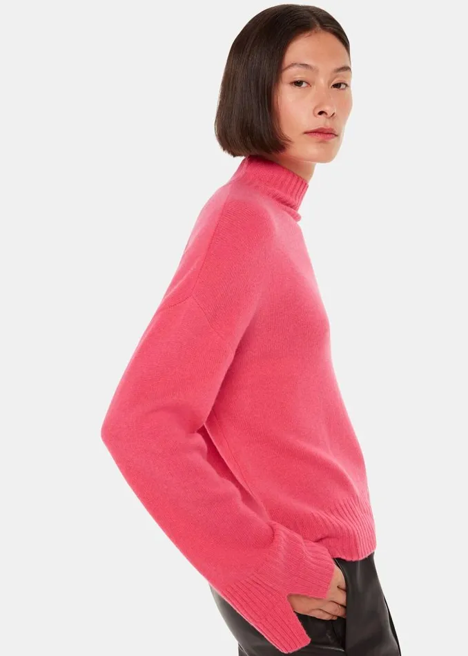 Whistles Sweaters and Cashmere Pink Wool Double Trim Mock Neck 8211 Women