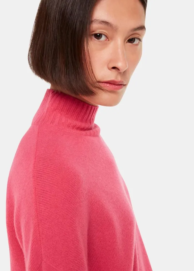Whistles Sweaters and Cashmere Pink Wool Double Trim Mock Neck 8211 Women