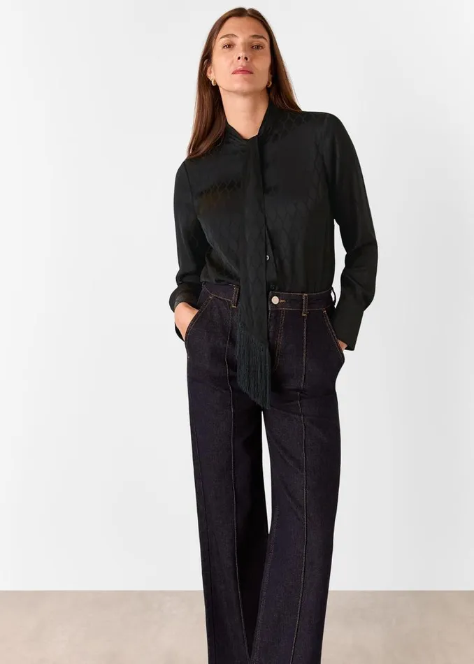 Whistles Tops Black Diamond Jacquard Scarf Blouse 8211 Women