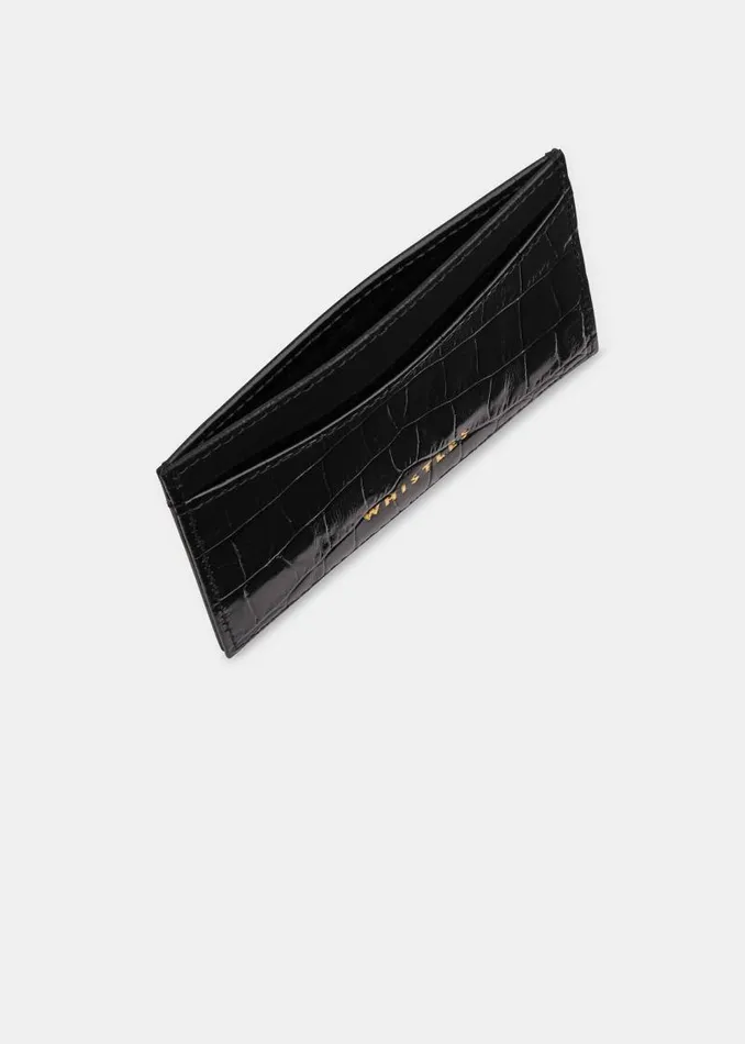 Whistles Wallets and Cardholders Black Shiny Croc Card Holder 8211 Women