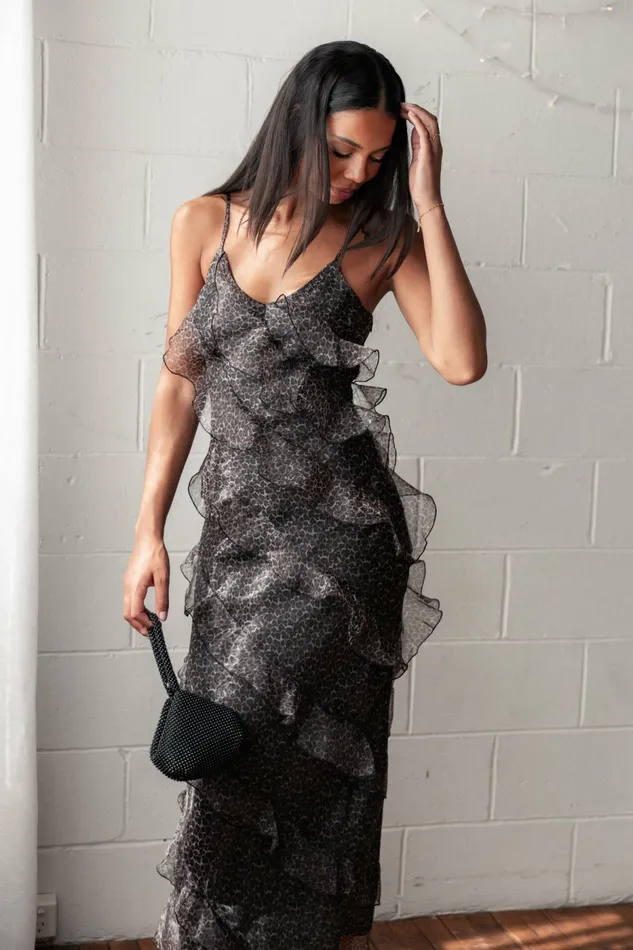 Winter Dresses Ciao Ruffles Maxi Dress Black Leopard Petal and Pup Women
