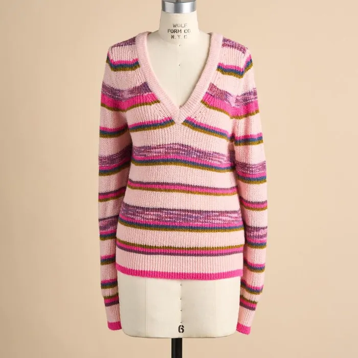 Women Ambretta Sweater Pink Stripe Sundance Catalog Sweaters