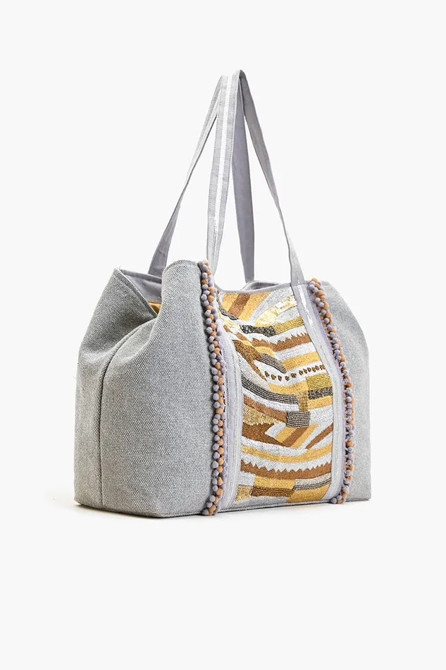 Women America and Beyond Luxe silver Embellished multipurpose tote Totes