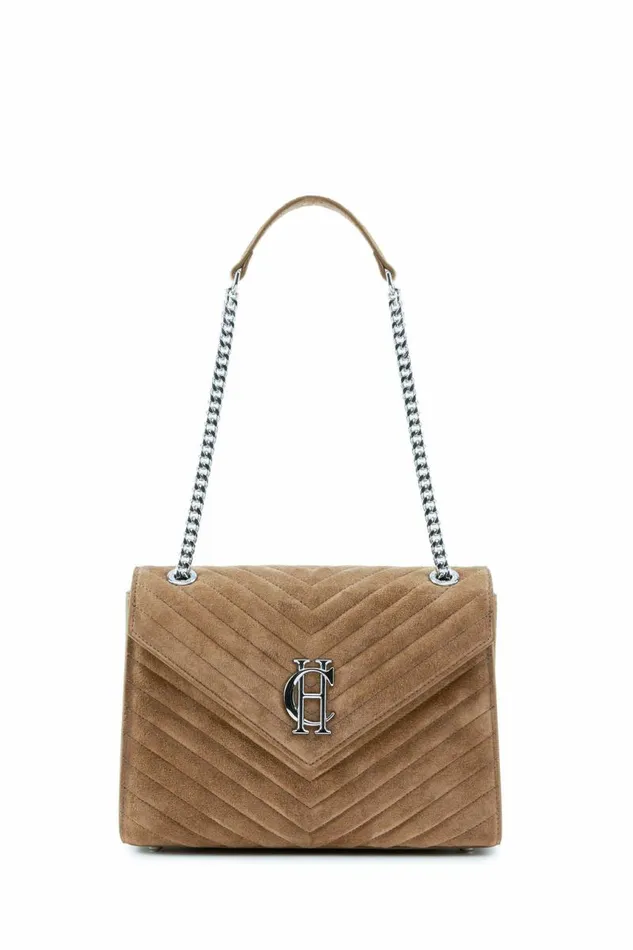 Women Bags Holland Cooper Knightsbridge Shoulder Bag Taupe Suede