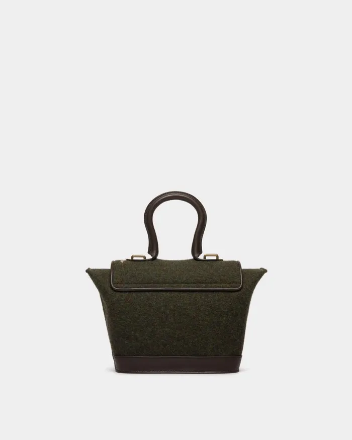 Women Bally Crossbody Bags Winter Capsule Top Handle Bag In Dark Green Wool And Ebano Leather With Alpine Flowers Green Women Bally Crossbody Bags Winter Capsule Top Handle Bag In Dark Green Wool And Ebano Leather With Alpine Flowers Green