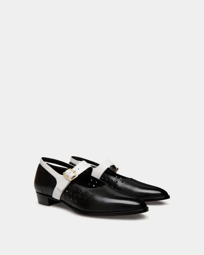 Women Bally Flats and Moccasins Glendale MaryJane In Black And White Leather Black Women Bally Flats and Moccasins Glendale MaryJane In Black And White Leather Black