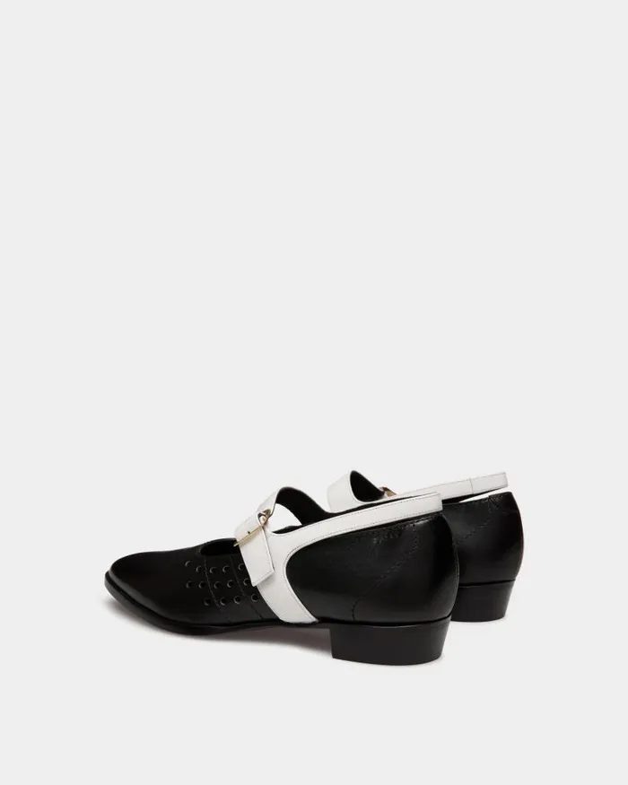 Women Bally Flats and Moccasins Glendale MaryJane In Black And White Leather Black Women Bally Flats and Moccasins Glendale MaryJane In Black And White Leather Black