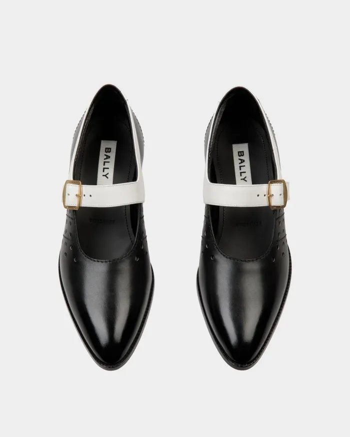 Women Bally Flats and Moccasins Glendale MaryJane In Black And White Leather Black Women Bally Flats and Moccasins Glendale MaryJane In Black And White Leather Black