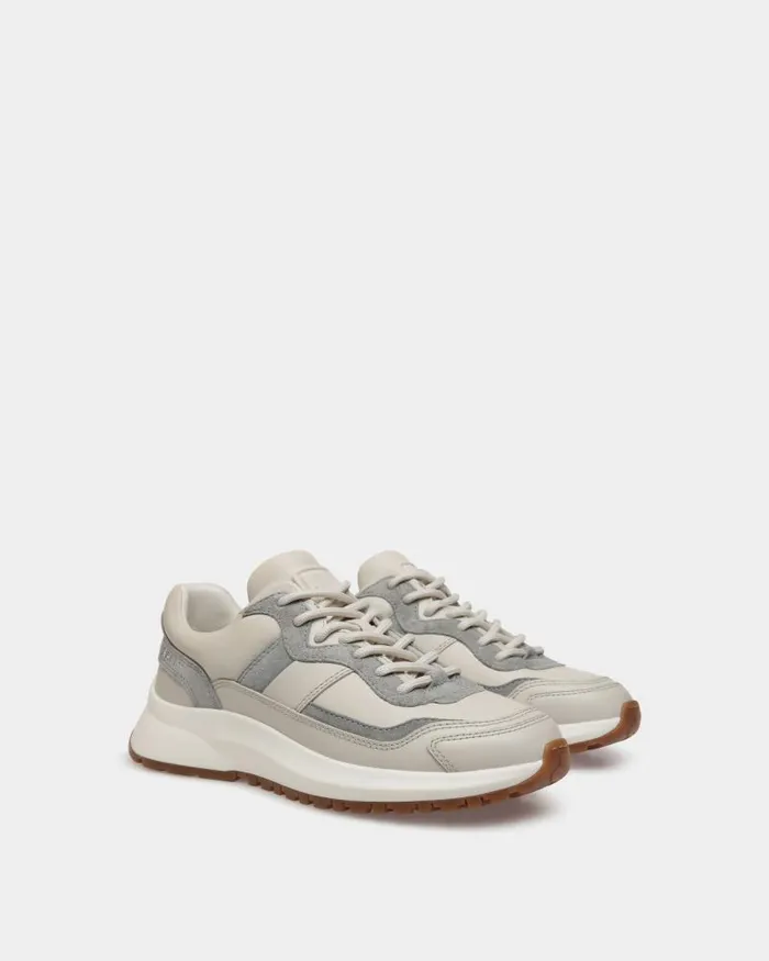 Women Bally Sneakers Outline Sneaker In Dusty White And Light Grey Leather White Women Bally Sneakers Outline Sneaker In Dusty White And Light Grey Leather White