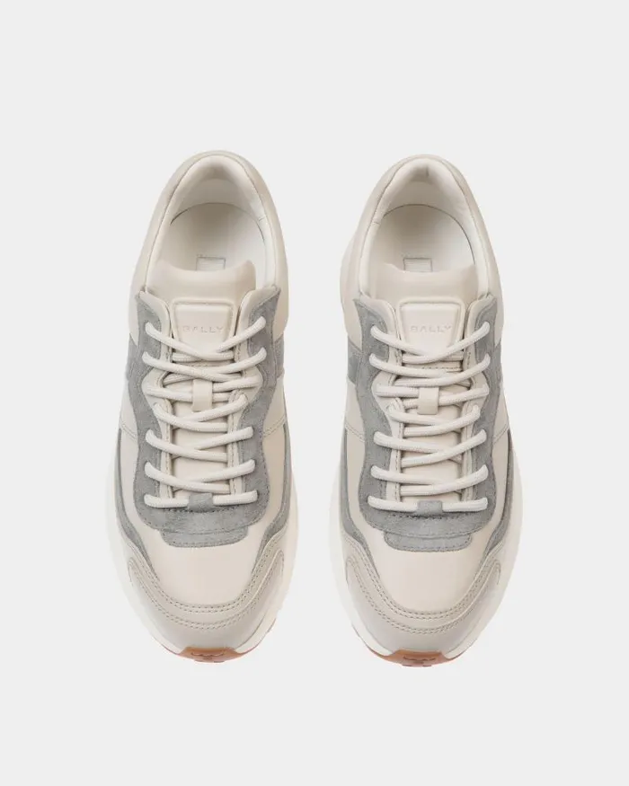 Women Bally Sneakers Outline Sneaker In Dusty White And Light Grey Leather White Women Bally Sneakers Outline Sneaker In Dusty White And Light Grey Leather White