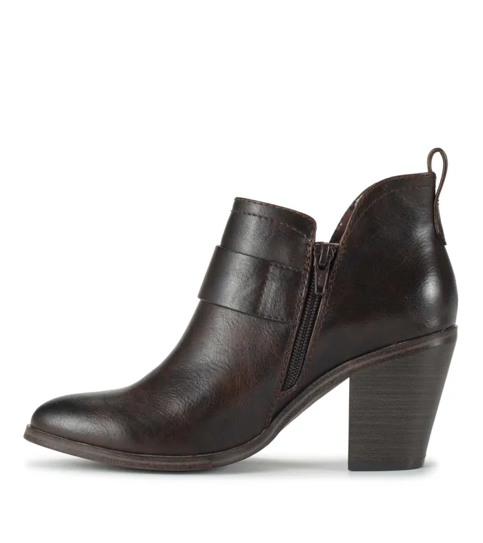 Women Baretraps Booties Karina Block Heel Ankle Bootie Dark Brown