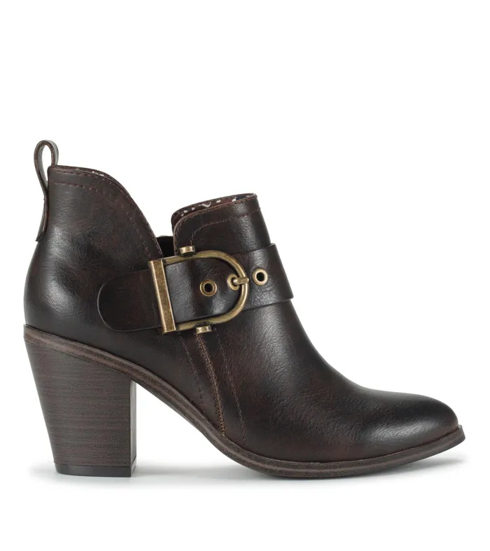 Women Baretraps Booties Karina Block Heel Ankle Bootie Dark Brown