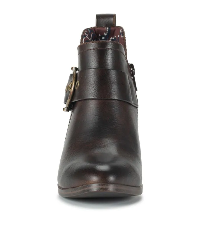 Women Baretraps Booties Karina Block Heel Ankle Bootie Dark Brown