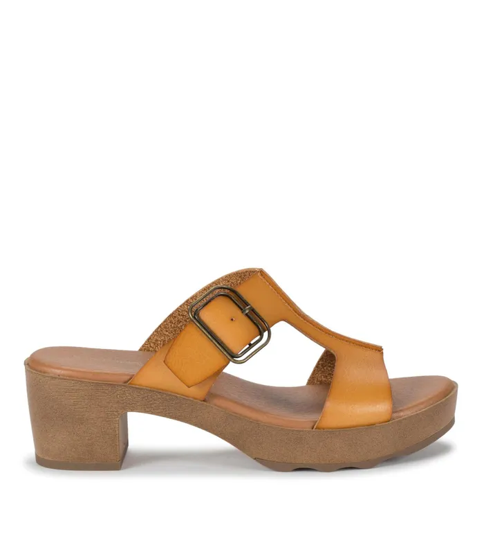 Women Baretraps Slides and Slip On Sandals Gwenney Block Heel Sandal Safari Yellow