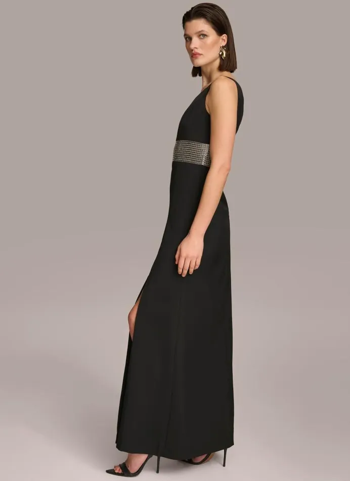 Women BELTED GOWN Blacksilver Donna Karan New York Dresses And Jumpsuits Women BELTED GOWN Blacksilver Donna Karan New York Dresses And Jumpsuits