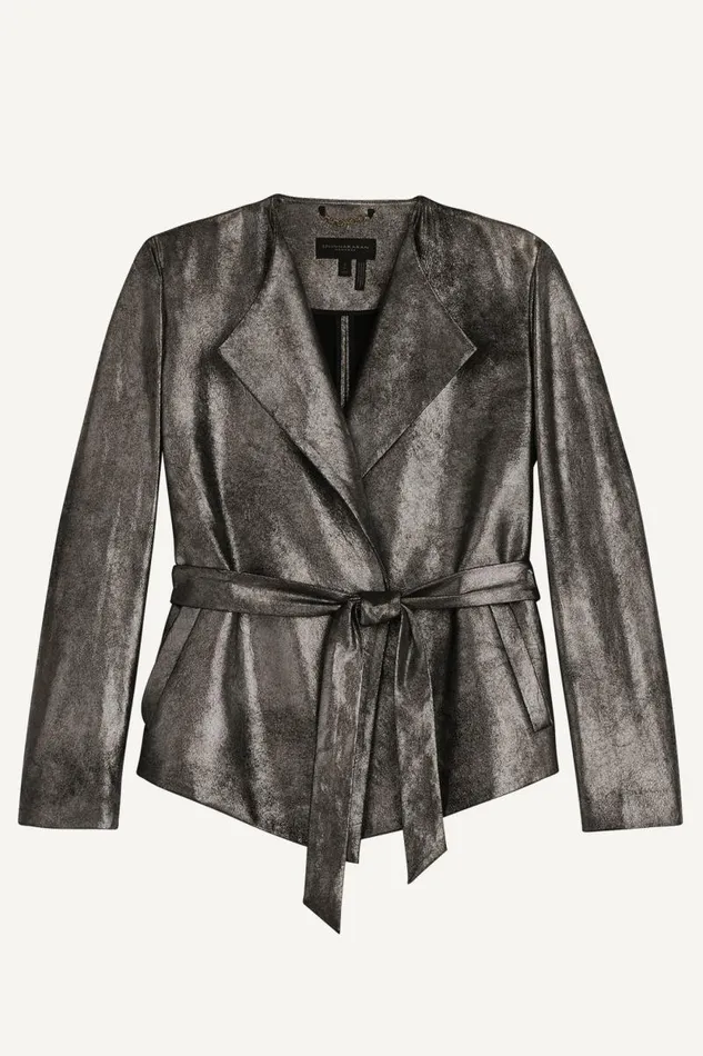 Women BELTED METALLIC JACKET Silverblack Donna Karan New York Jackets And Blazers Women BELTED METALLIC JACKET Silverblack Donna Karan New York Jackets And Blazers