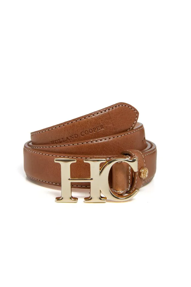 Women Belts Holland Cooper Atelier Slim Logo Belt Tan Contrast Women Belts Holland Cooper Atelier Slim Logo Belt Tan Contrast