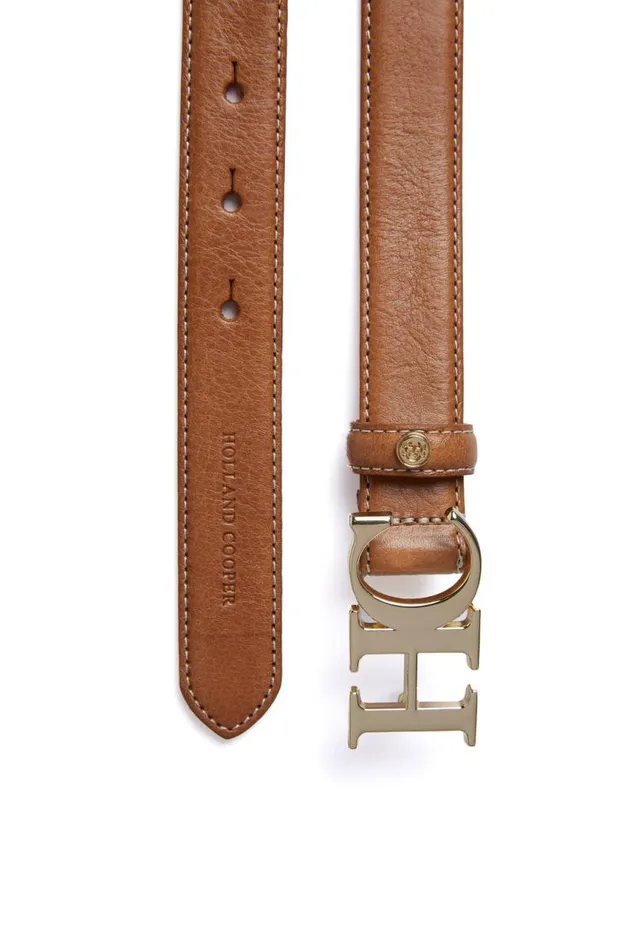 Women Belts Holland Cooper Atelier Slim Logo Belt Tan Contrast Women Belts Holland Cooper Atelier Slim Logo Belt Tan Contrast
