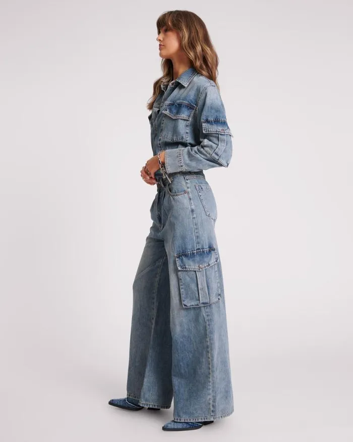 Women BLUE BLOSSOM CARGO TRUCKER OVERALL One Teaspoon Denim Jumpsuits Women BLUE BLOSSOM CARGO TRUCKER OVERALL One Teaspoon Denim Jumpsuits
