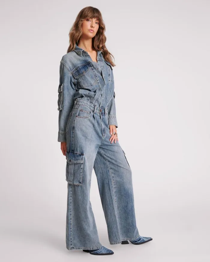 Women BLUE BLOSSOM CARGO TRUCKER OVERALL One Teaspoon Denim Jumpsuits Women BLUE BLOSSOM CARGO TRUCKER OVERALL One Teaspoon Denim Jumpsuits
