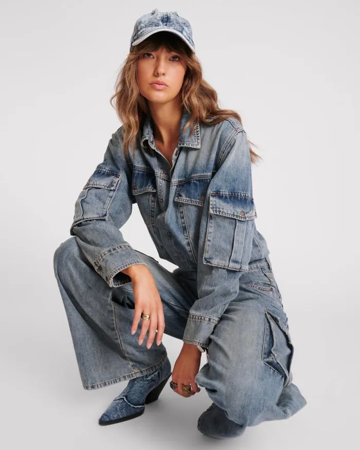 Women BLUE BLOSSOM CARGO TRUCKER OVERALL One Teaspoon Denim Jumpsuits Women BLUE BLOSSOM CARGO TRUCKER OVERALL One Teaspoon Denim Jumpsuits