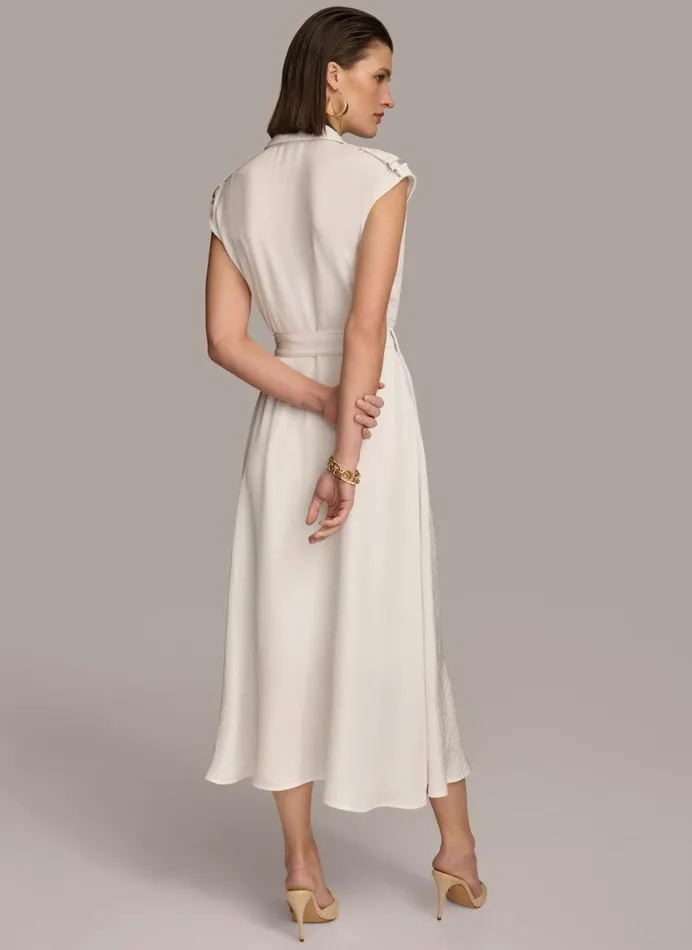 Women BUTTON FRONT BELTED DRESS Cream Donna Karan New York Dresses And Jumpsuits Women BUTTON FRONT BELTED DRESS Cream Donna Karan New York Dresses And Jumpsuits