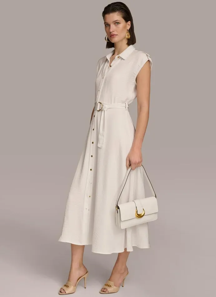 Women BUTTON FRONT BELTED DRESS Cream Donna Karan New York Dresses And Jumpsuits Women BUTTON FRONT BELTED DRESS Cream Donna Karan New York Dresses And Jumpsuits