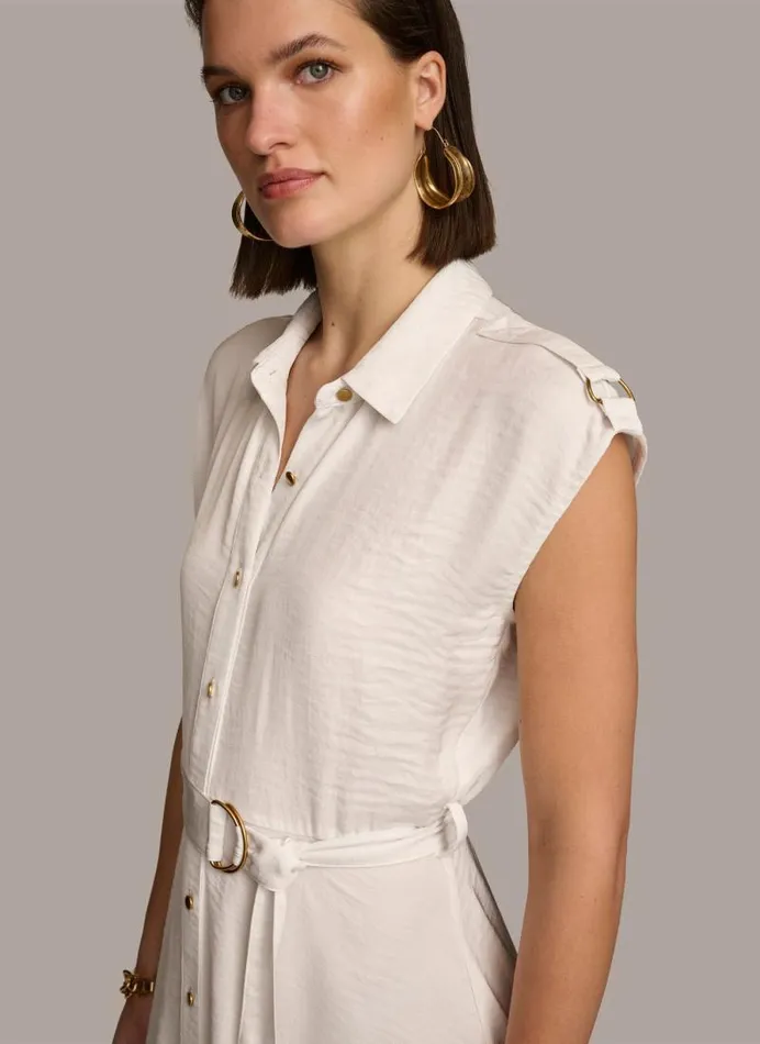 Women BUTTON FRONT BELTED DRESS Cream Donna Karan New York Dresses And Jumpsuits Women BUTTON FRONT BELTED DRESS Cream Donna Karan New York Dresses And Jumpsuits