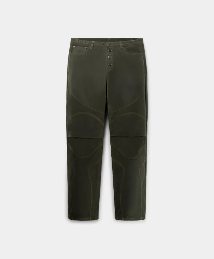Women Cardamom Green Territory Velvet Jeans Daily Paper Pants