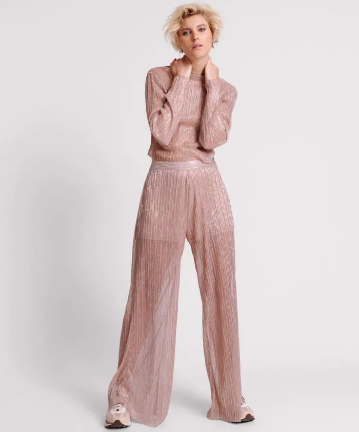 Women CELESTIAL ROSE PLISSE PALAZZO PANTS One Teaspoon Bottoms