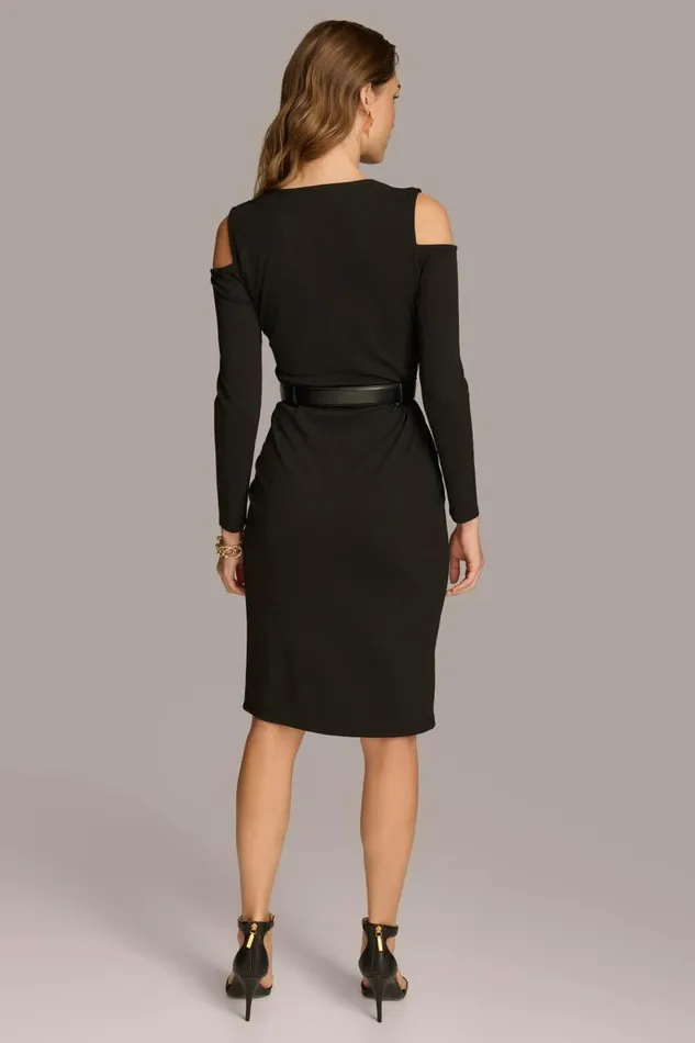 Women COLD SHOULDER DRESS WITH CHAIN BELT Black Donna Karan New York Dresses And Jumpsuits Women COLD SHOULDER DRESS WITH CHAIN BELT Black Donna Karan New York Dresses And Jumpsuits