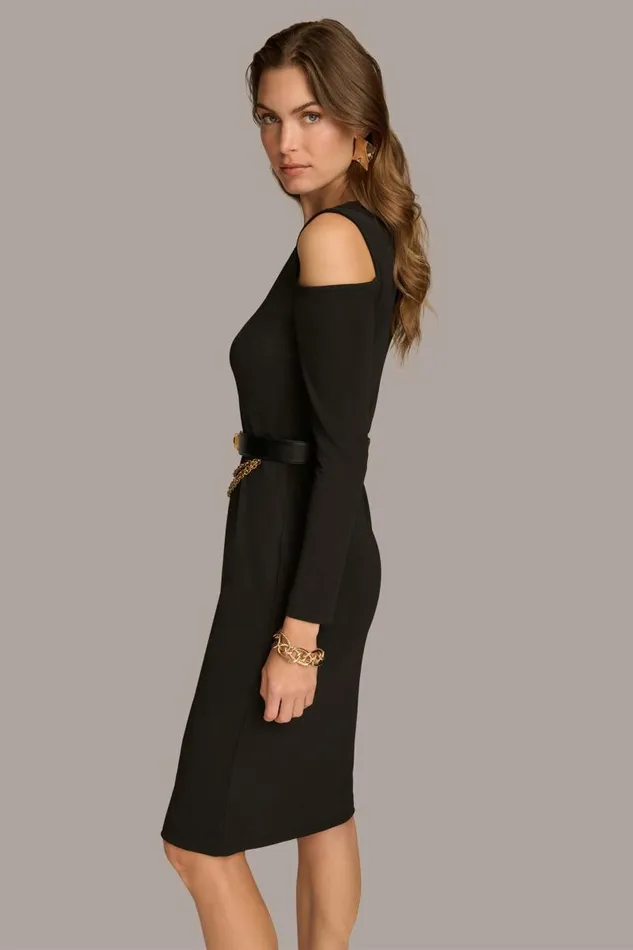Women COLD SHOULDER DRESS WITH CHAIN BELT Black Donna Karan New York Dresses And Jumpsuits Women COLD SHOULDER DRESS WITH CHAIN BELT Black Donna Karan New York Dresses And Jumpsuits