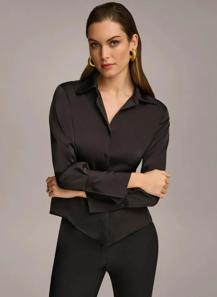 Women COLLARED BUTTON DOWN BLOUSE Black Donna Karan New York Sweaters And Tops Women COLLARED BUTTON DOWN BLOUSE Black Donna Karan New York Sweaters And Tops