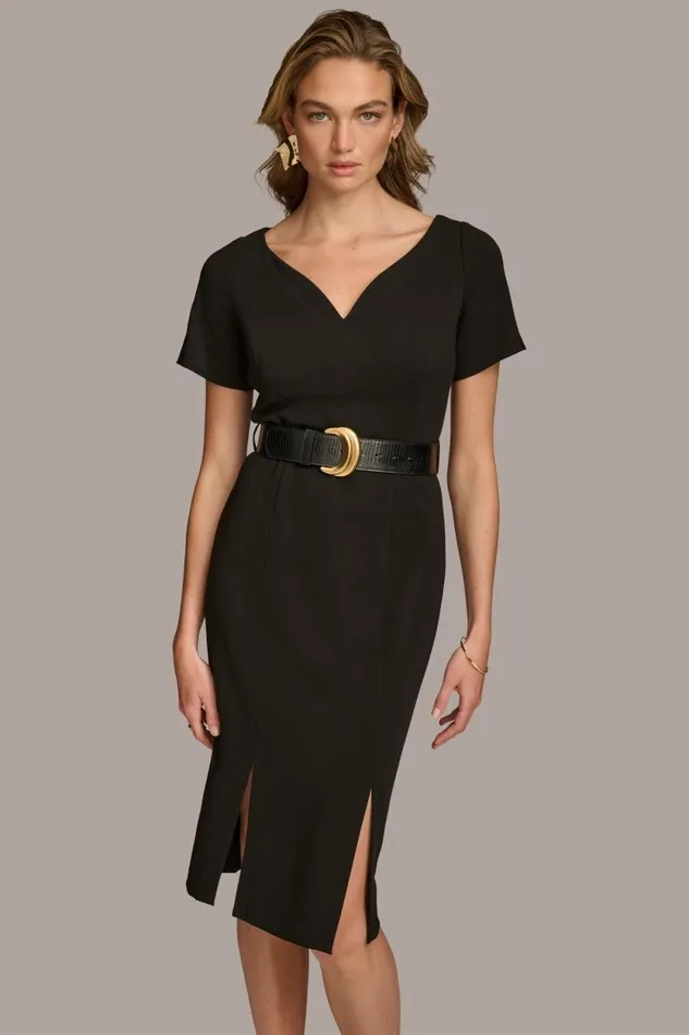Women CREPE VNECK DRESS WITH BELT Black Donna Karan New York Dresses And Jumpsuits Women CREPE VNECK DRESS WITH BELT Black Donna Karan New York Dresses And Jumpsuits