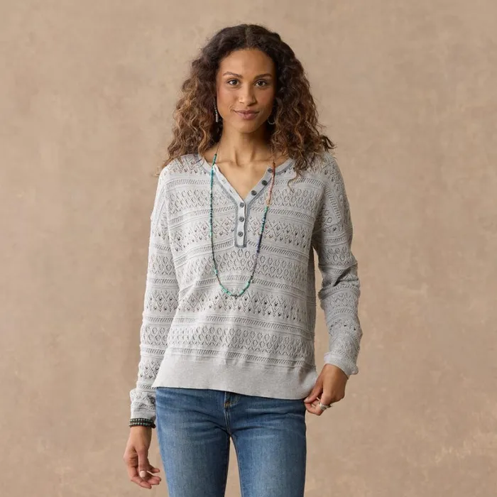 Women Devon Sweater Henley Heather Gray Sundance Catalog Sweaters