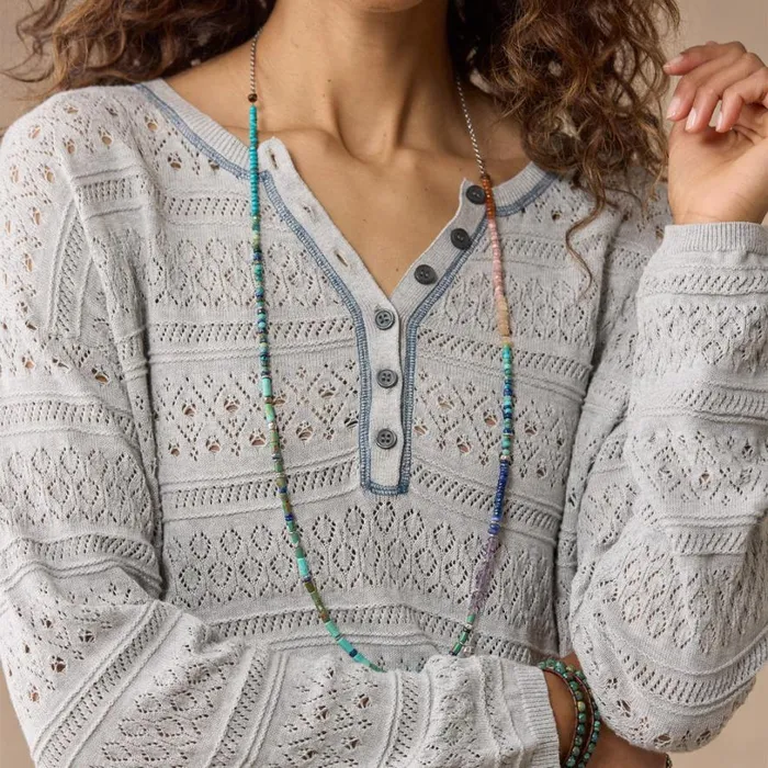 Women Devon Sweater Henley Heather Gray Sundance Catalog Sweaters