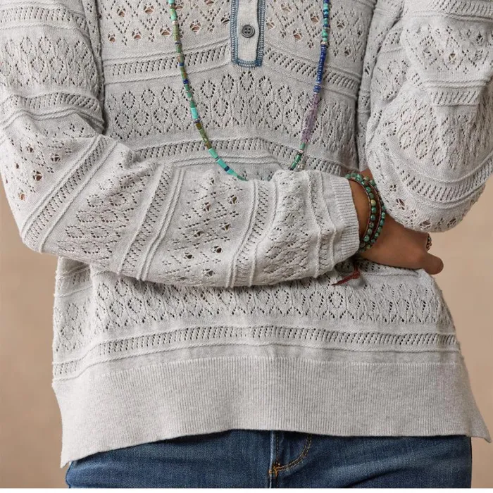 Women Devon Sweater Henley Heather Gray Sundance Catalog Sweaters