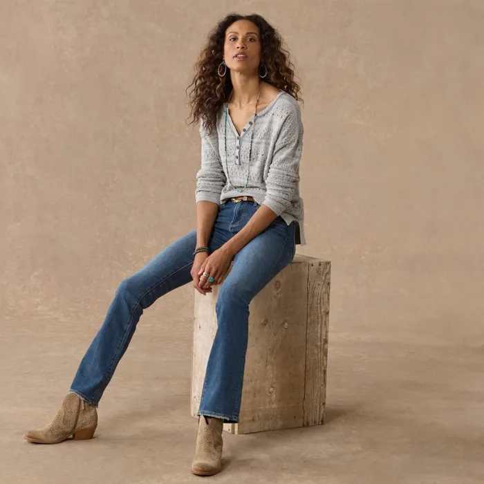 Women Devon Sweater Henley Heather Gray Sundance Catalog Sweaters