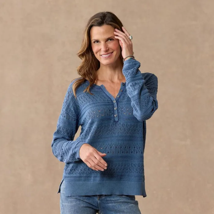 Women Devon Sweater Henley Heather Gray Sundance Catalog Sweaters