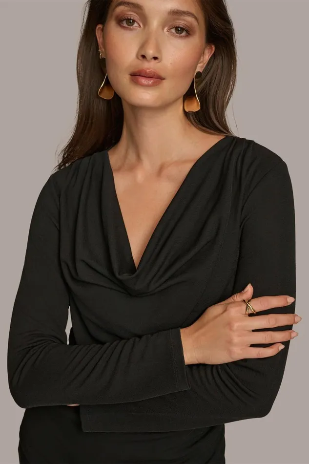 Women DRAPED FRONT TOP Black Donna Karan New York Sweaters And Tops Women DRAPED FRONT TOP Black Donna Karan New York Sweaters And Tops