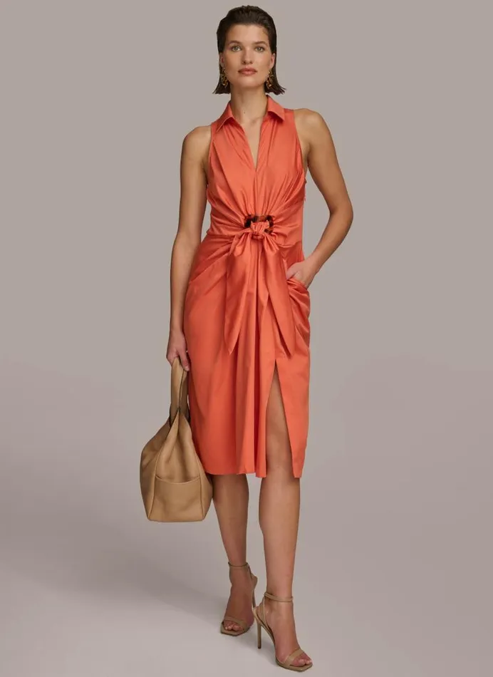 Women DRESS WITH KNOT DETAIL Terracotta Donna Karan New York Dresses And Jumpsuits Women DRESS WITH KNOT DETAIL Terracotta Donna Karan New York Dresses And Jumpsuits