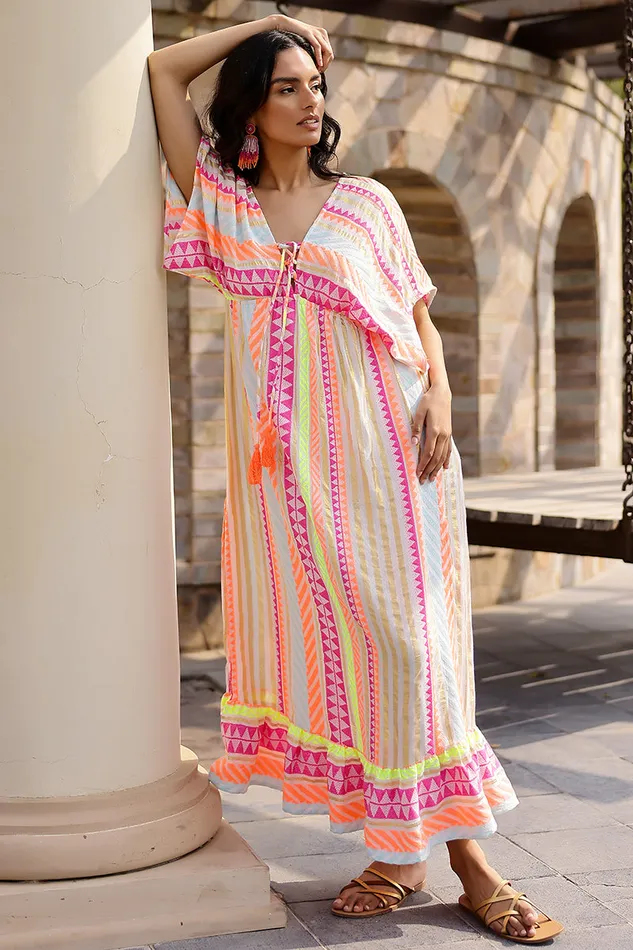 Women Dresses America and Beyond Fluorescent Striped Maxi Dress