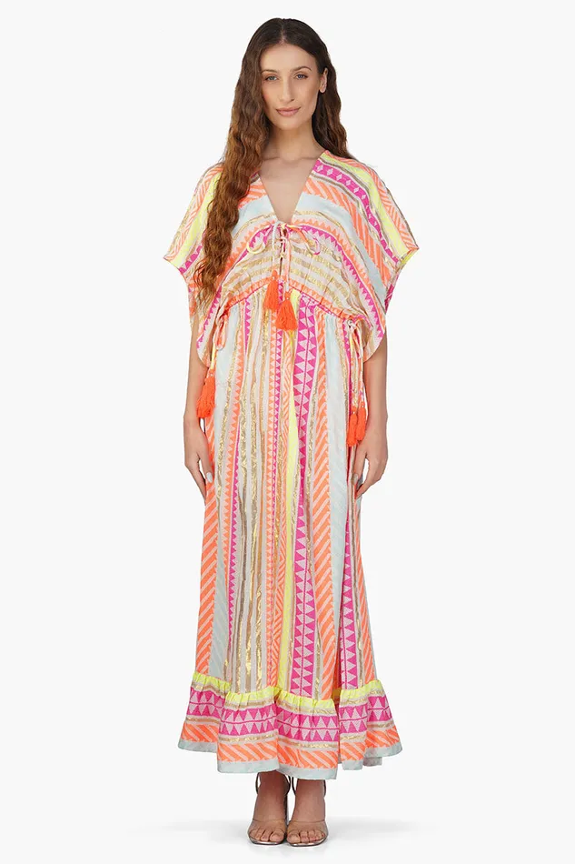 Women Dresses America and Beyond Fluorescent Striped Maxi Dress