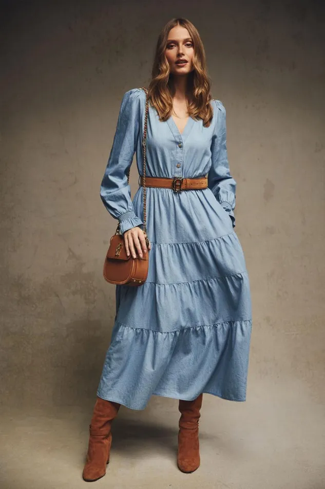 Women Dresses Holland Cooper Lilibet Maxi Dress Washed Indigo