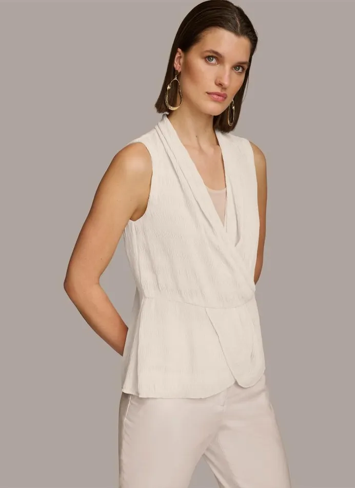 Women FAUX WRAP PEPLUM TOP Cream Donna Karan New York Sweaters And Tops Women FAUX WRAP PEPLUM TOP Cream Donna Karan New York Sweaters And Tops