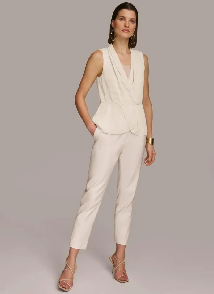 Women FAUX WRAP PEPLUM TOP Cream Donna Karan New York Sweaters And Tops Women FAUX WRAP PEPLUM TOP Cream Donna Karan New York Sweaters And Tops