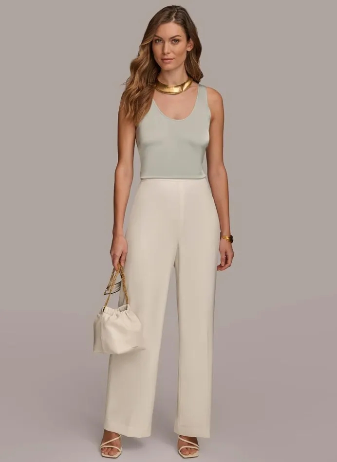 Women FLAT FRONT WIDE LEG PANT Cream Donna Karan New York Pants Women FLAT FRONT WIDE LEG PANT Cream Donna Karan New York Pants